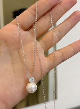戴妃经典款！S925通体纯银  光泽棒  单颗施家珍珠项链女礼物