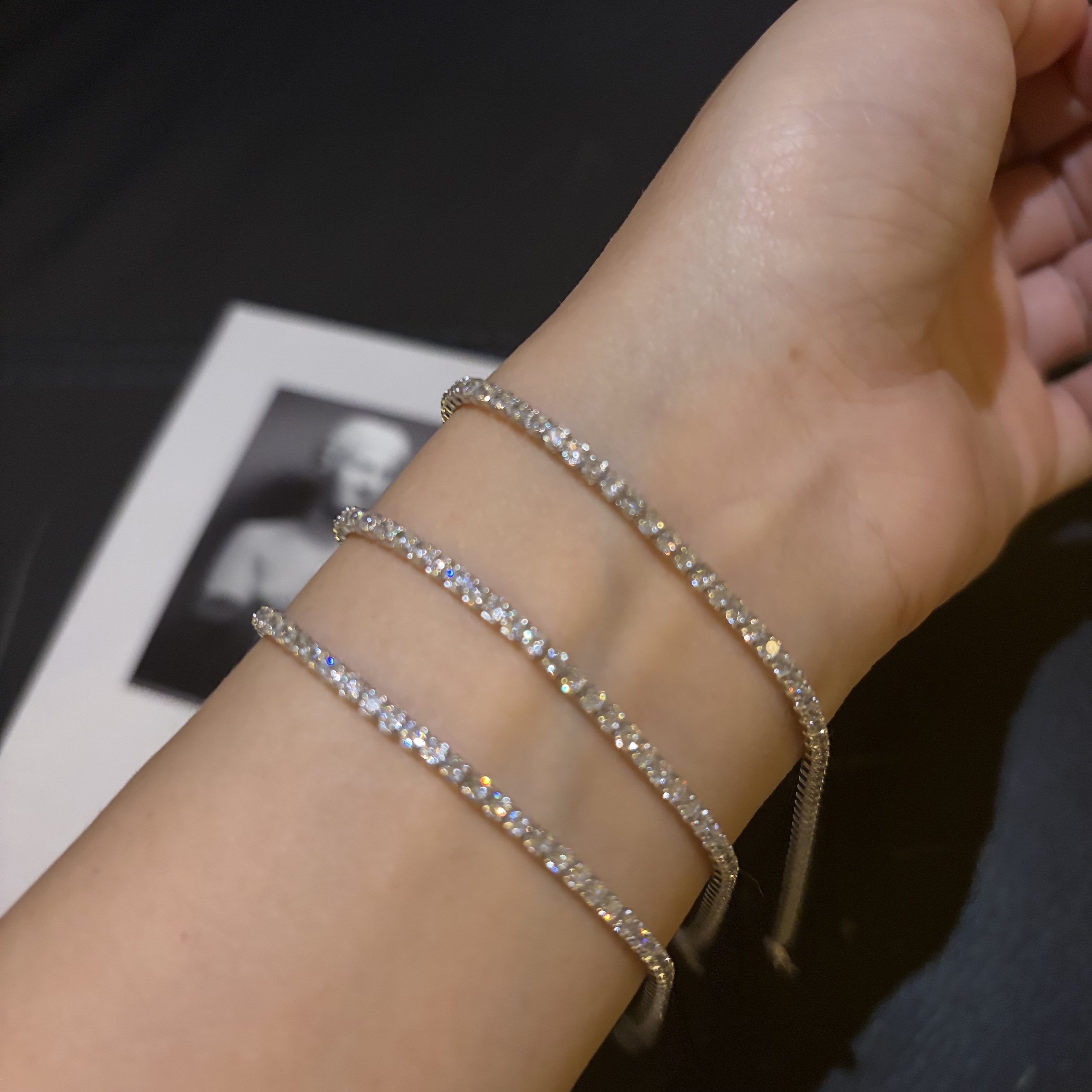 经典钻石手链！S925通体纯银 超闪Bling~珍珠蝴蝶芒星手链女礼物