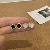 淡金边 经典 S925银针 小巧精致 百搭气质带钻大牌耳钉女 四叶草