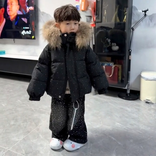 男童新年棉袄2026新款儿童烫钻亮闪闪外套中小童冬季加厚拜年棉服