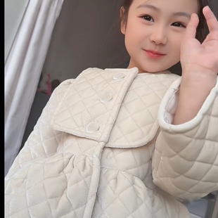 女童夹棉加厚丝绒外套2024冬季新品气质直筒半身裙两件套洋气套装