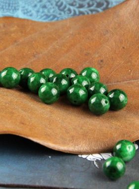 7A级油亮绿色干青玉髓散珠子单颗圆珠DIY手工手链配珠