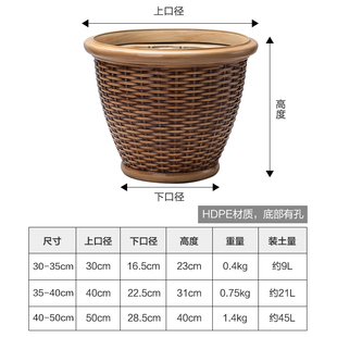 虹越 落地室内外田园风绿植绿萝花卉收纳盆 华锦仿藤编塑料大花盆