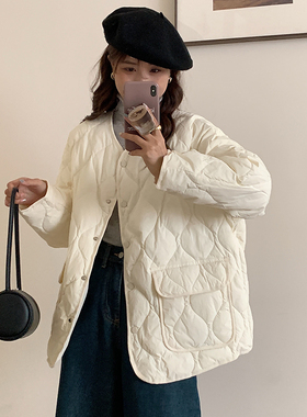 晴雨雪圆领羽绒服女轻薄短款韩版菱格宽松小个子白鸭绒保暖外套冬