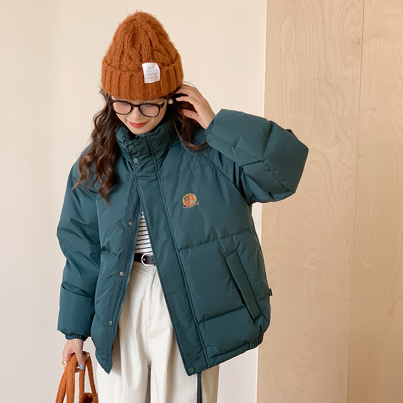 情侣款学院风立领短款羽绒服