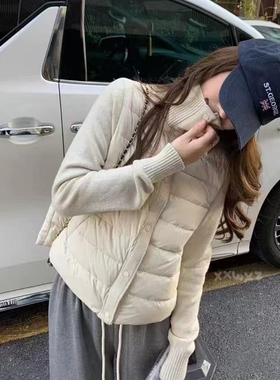 针织拼接排骨羽绒服女短款立领设计感2025新款90白鸭绒外套