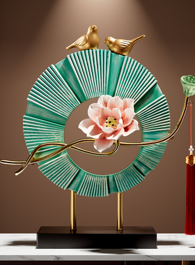 新中式荷花摆件高级感小众客厅玄关电视柜酒柜装饰品乔迁新居礼物