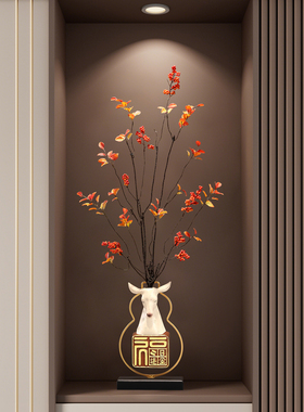 招财鹿入户玄关装饰摆件客厅电视柜壁龛仿真花艺搬家乔迁新居礼物