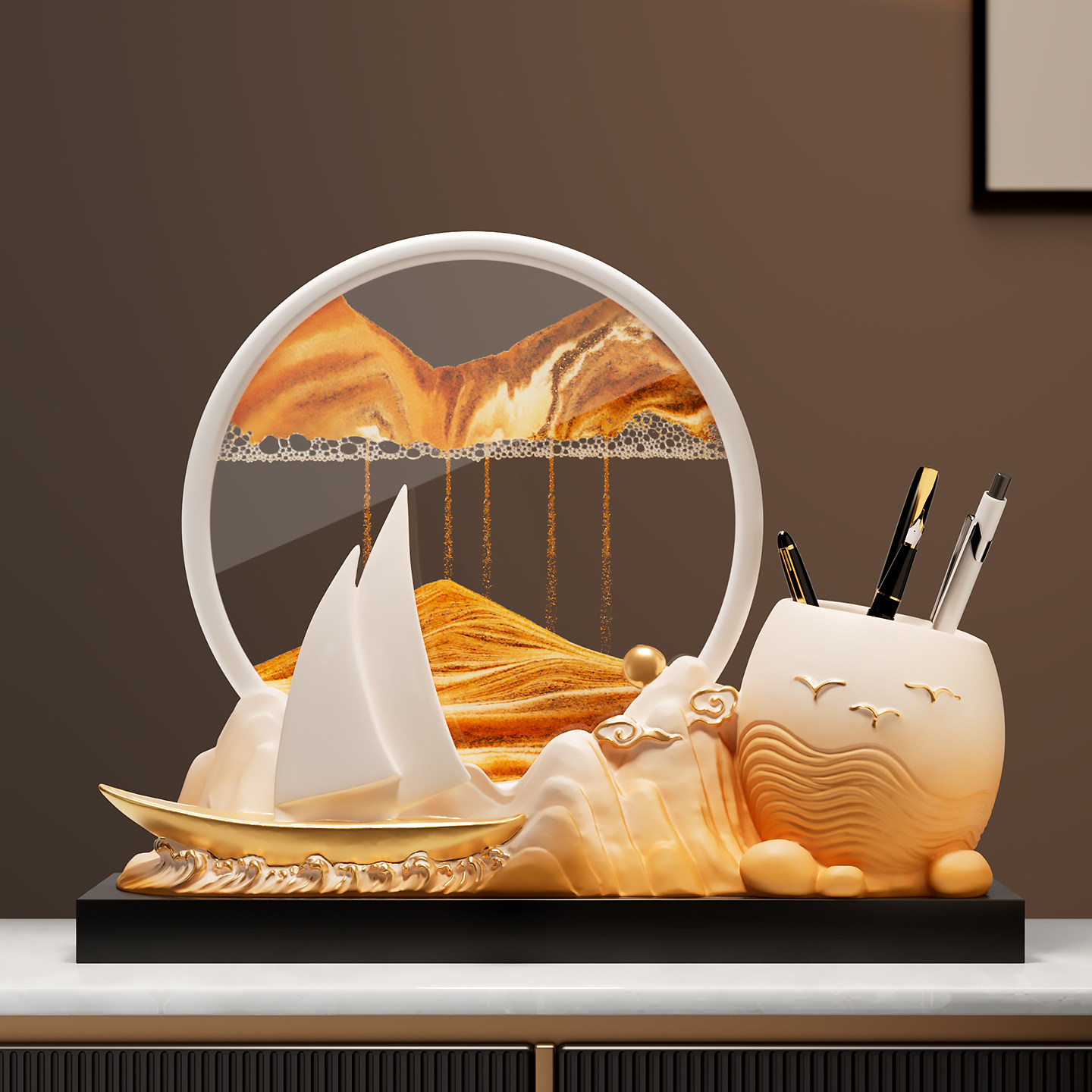 一帆风顺帆船笔筒流沙画摆件高级感办公室桌面送老师礼物2026新款,家居饰品,桌面摆件,淘宝优惠券,粉丝福利购,淘宝优惠卷