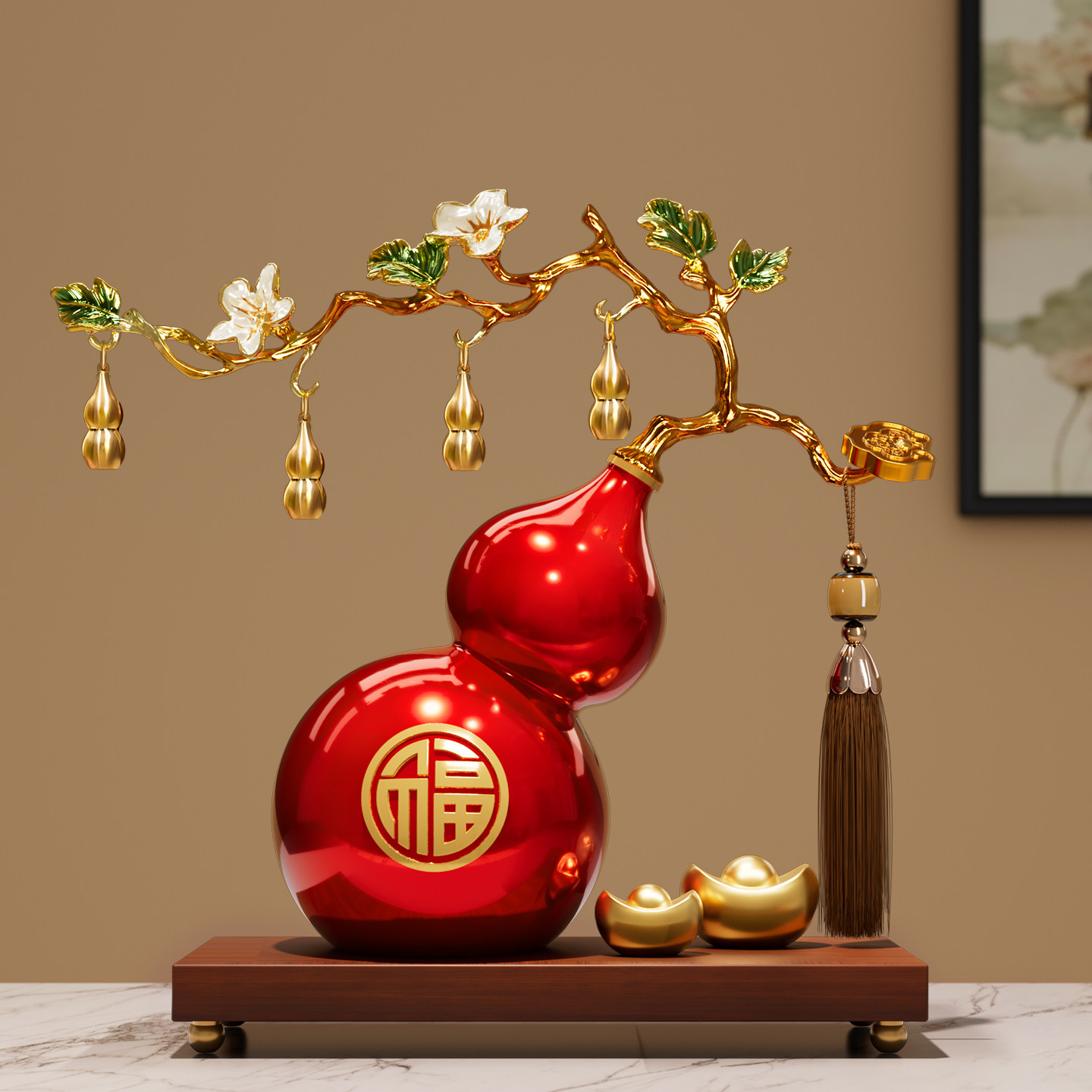 招财福禄珐琅彩鸿运葫芦摆件新中式客厅电视柜新年装饰品高档礼品