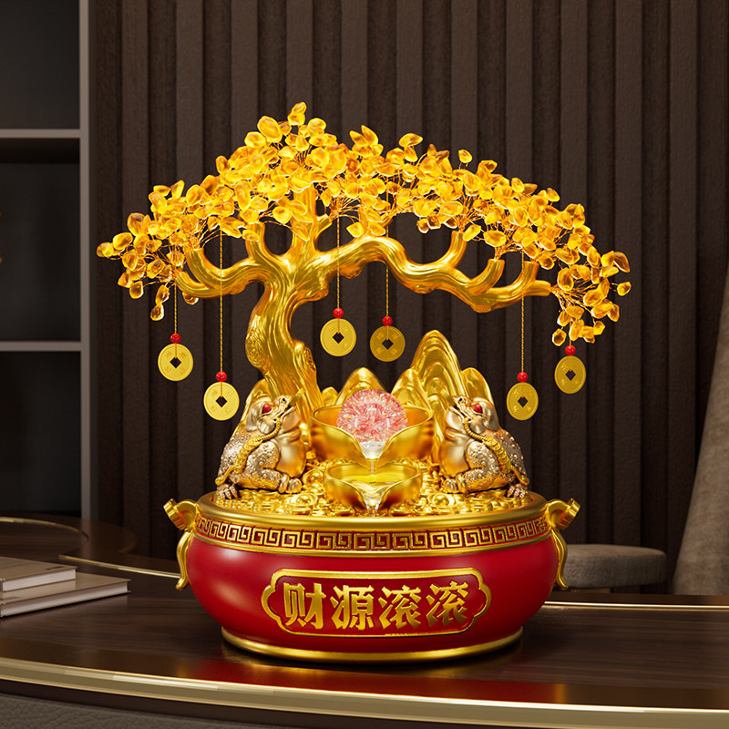 发财树摆件客厅金蟾财源滚滚发光流水办公室装饰品工艺礼品摆饰开