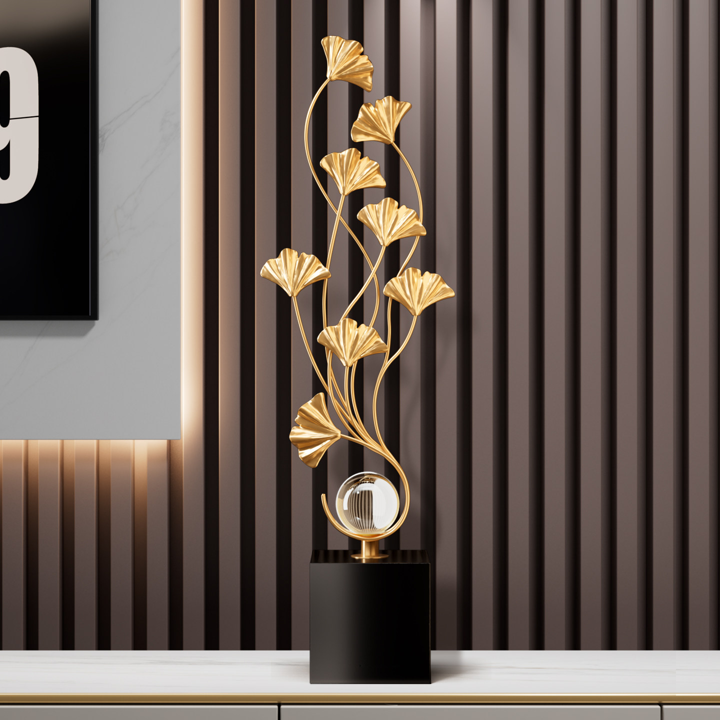 银杏叶电视柜摆件轻奢高档客厅酒柜装饰2025新款搬家乔迁新居礼物,家居饰品,装饰摆件,淘宝优惠券,粉丝福利购,淘宝优惠卷