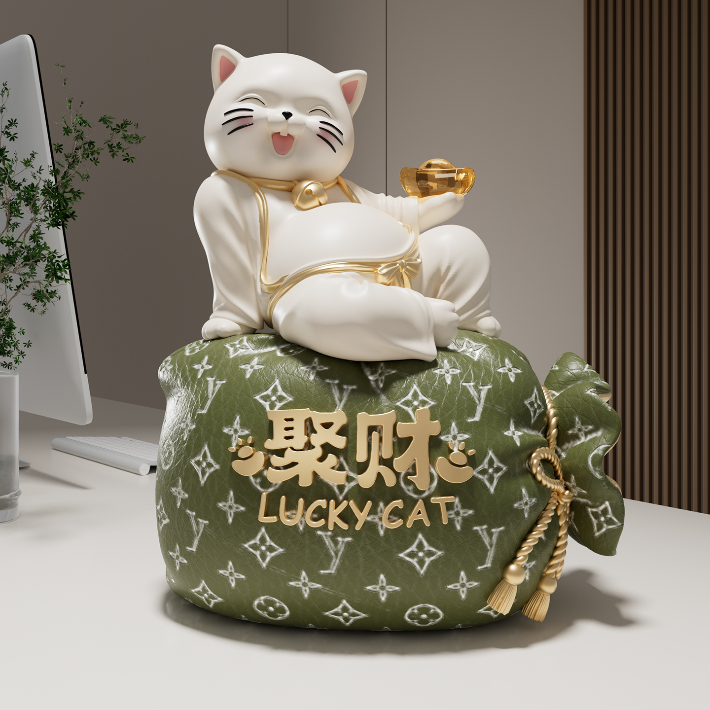 躺赚招财猫摆件高级感客厅存钱罐前台装饰送朋友乔迁开业礼物大吉