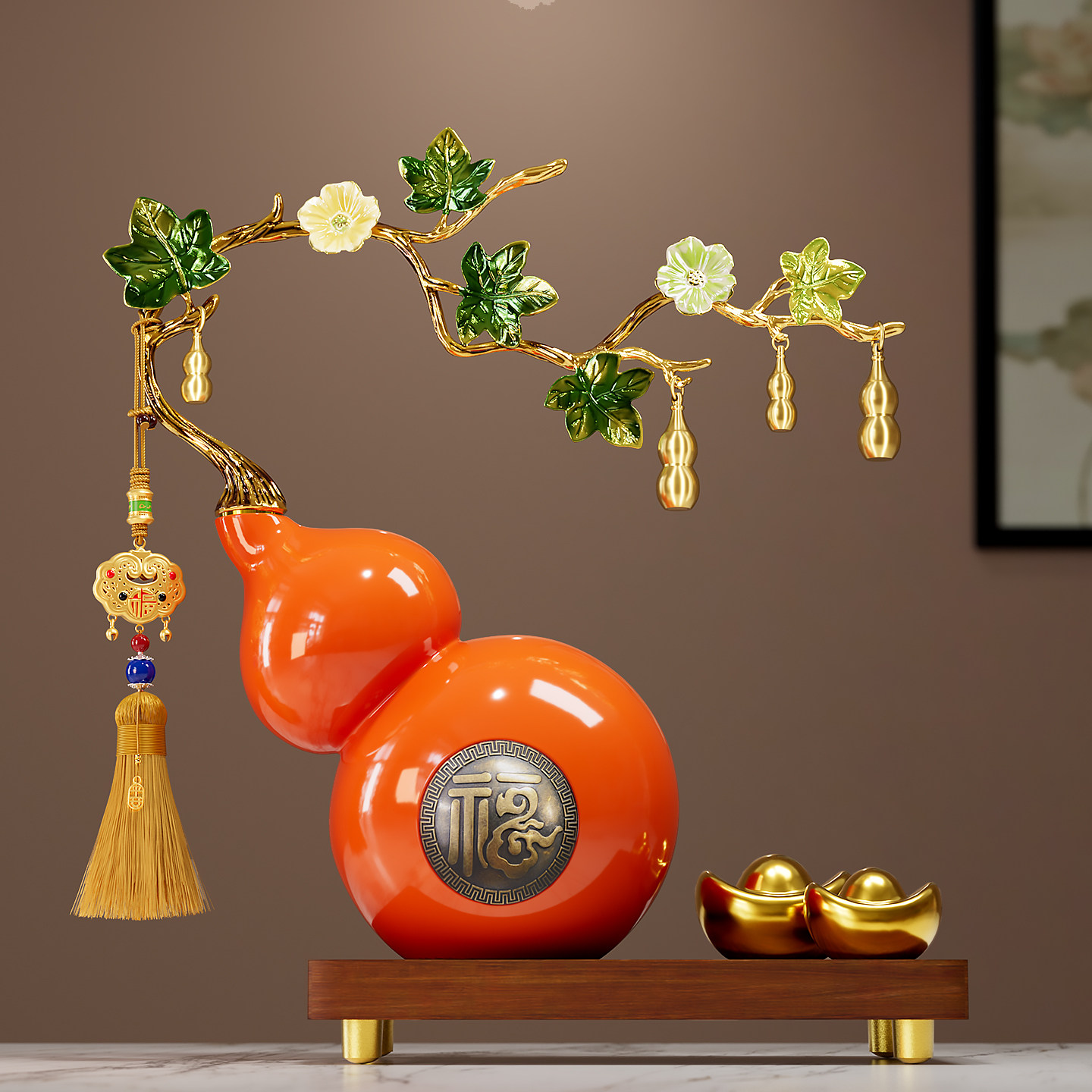 五福临门葫芦摆件客厅招财玄关电视柜酒柜办公室装饰乔迁新居礼物,家居饰品,装饰摆件,淘宝优惠券,粉丝福利购,淘宝优惠卷