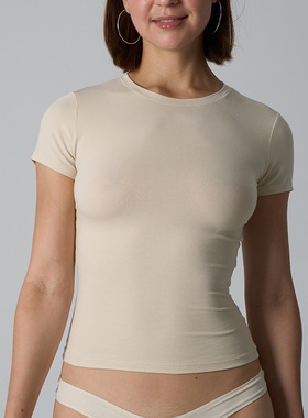 Cotton Jersey T-shirt 棉氨短袖上衣女居家高弹修身运动跑步T恤