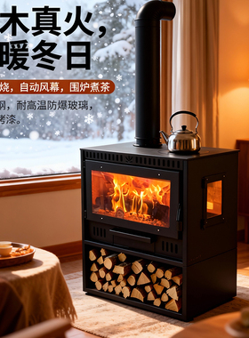 2025新款真火燃木壁炉木柴柴火家用取暖客厅农村民宿装饰取暖炉
