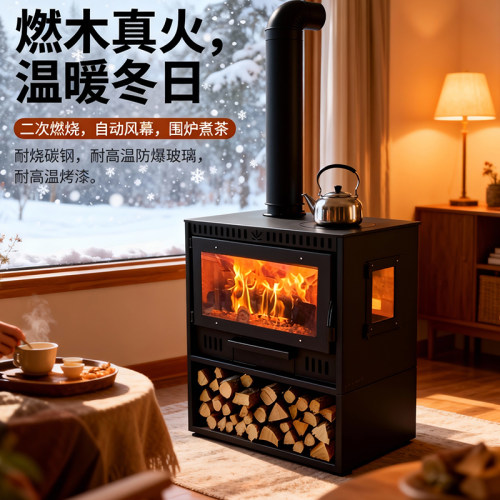 2025新款燃木真火壁炉取暖炉