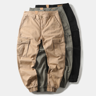 Cargo pants阿美咔叽重磅纯棉多口袋工装裤宽松束脚裤日系休闲裤