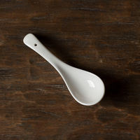 Manxu household ceramic spoons, Jingdezhen small soup spoons, ceramic household simple Chinese-style small porcelain spoons and spoons thumbnail 3