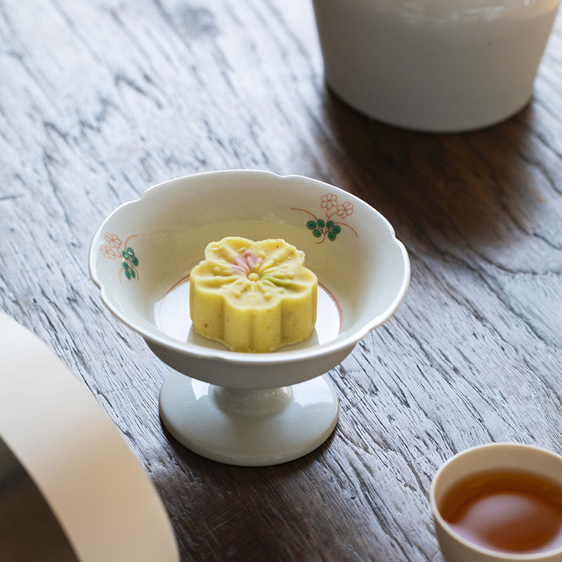 曼叙中式茶食盘糕点高足盘家用复古点心盘瓷器乔迁新居陶瓷高脚盘