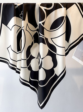 90x90cm花朵字母小香风丝巾韩印花围巾大方巾披肩办公室旅游防晒