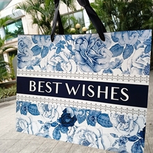 bestwishes礼品袋中国风轻奢风藏青花卉礼物包装高档新年生日节庆
