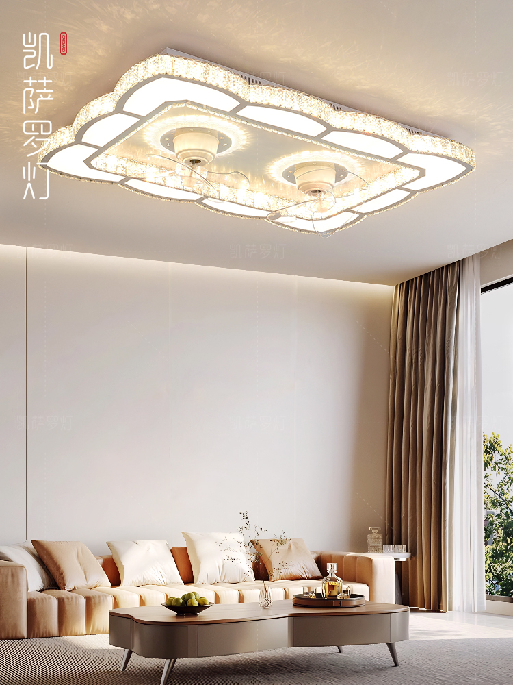 轻奢客厅水晶风扇吸顶灯2025新款高级感全光谱护眼卧室隐形电扇灯