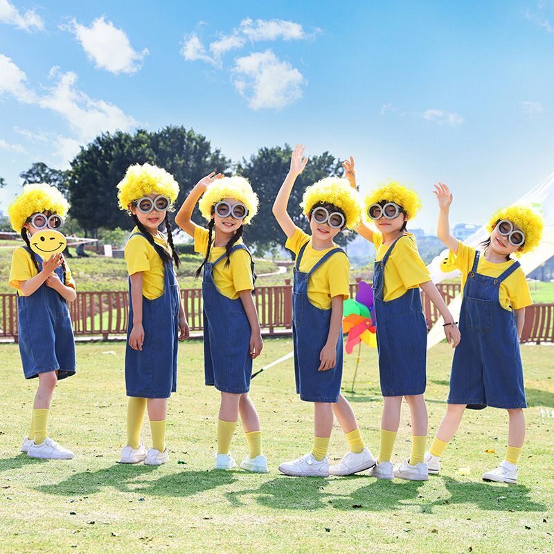 幼儿园小黄人演出服儿童集体舞蹈服男女童背带裤六一合唱表演套装