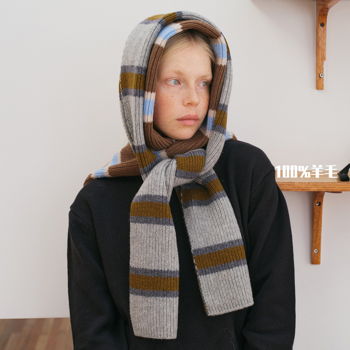 春山纺织｜100%纯羊毛条纹围巾 情侣礼物 秋冬氛围感软糯毛线围脖,服饰配件/皮带/帽子/围巾,围巾/丝巾/披肩,淘宝优惠券,粉丝福利购,淘宝优惠卷