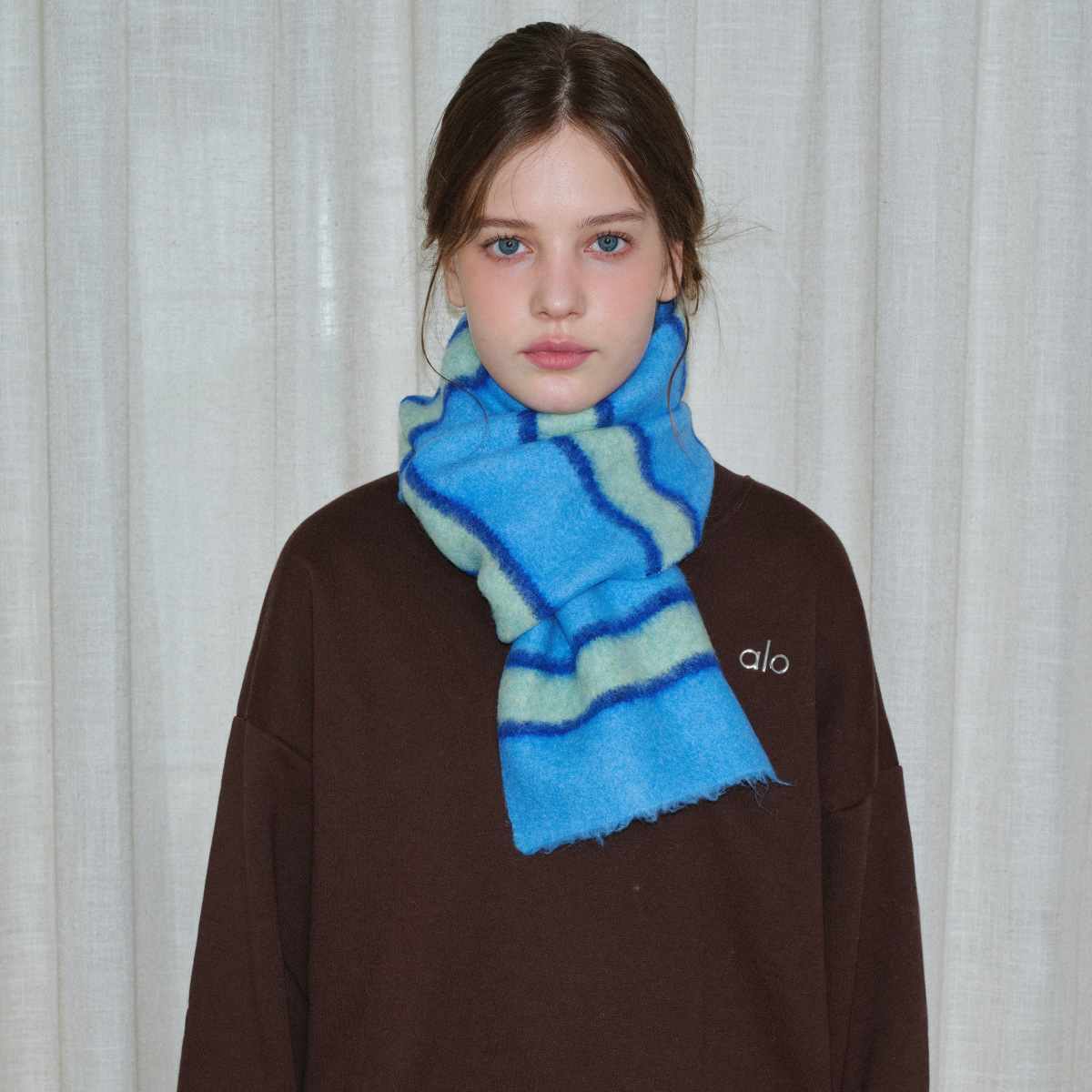 春山纺织｜25AW秋冬季含羊毛氛围感条纹围巾柔软甜美减龄拼色围脖