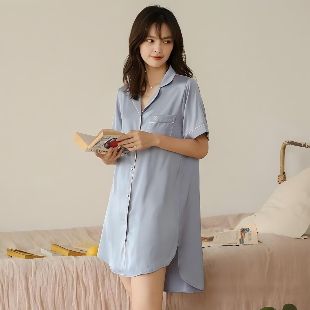 单件长睡衣女士冰丝夏季男友风