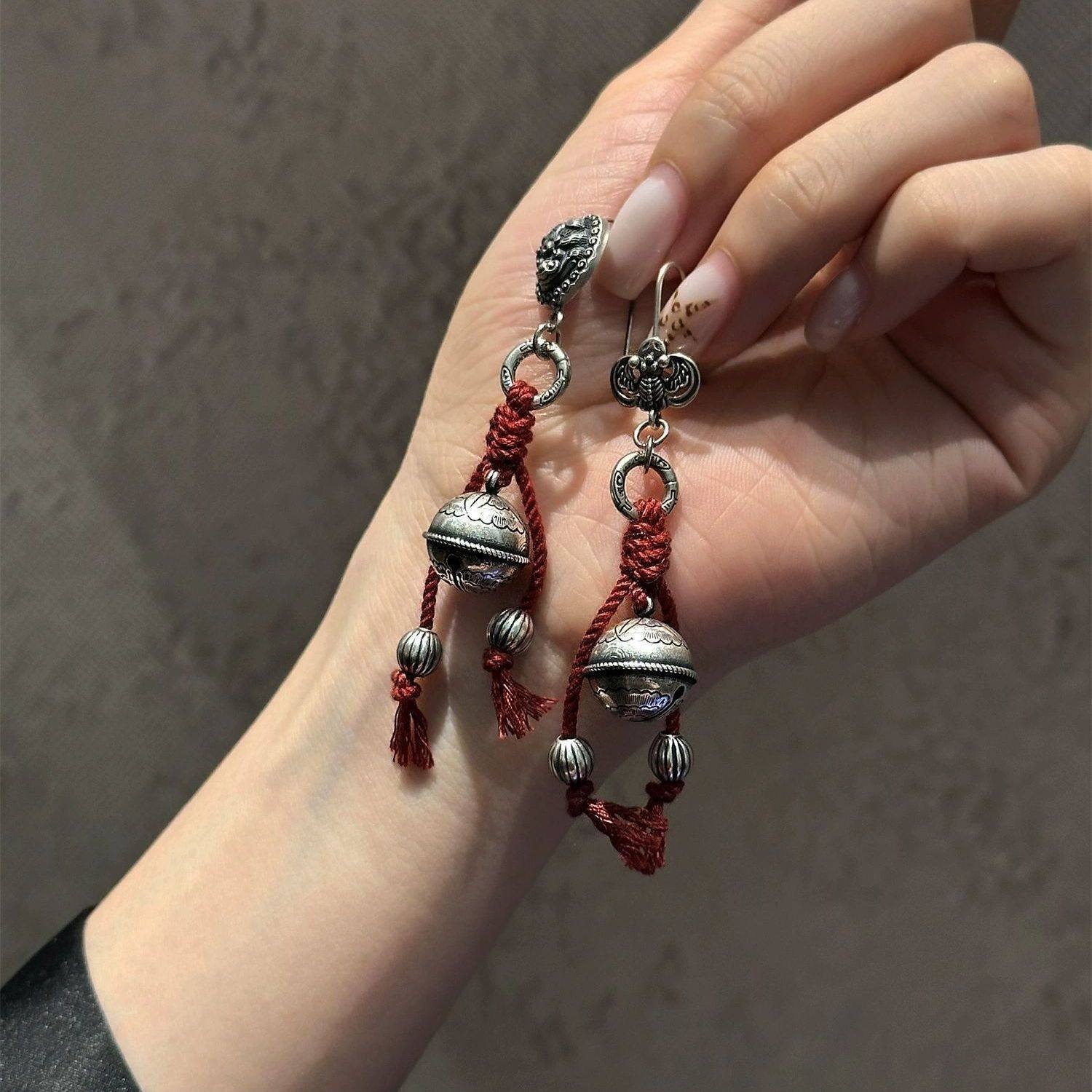 花纹铃铛吊坠瓜珠蝙蝠耳钩兽面耳钩 AB款原创民族风铃铛流苏复古,饰品/流行首饰/时尚饰品新,银饰吊坠,淘宝优惠券,粉丝福利购,淘宝优惠卷