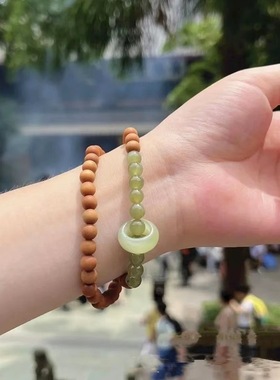 新中式平安扣仿和田玉双圈手串女手链小众设计高级感2024新款简约