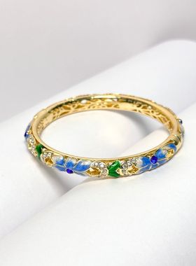 景泰蓝开口手镯镂空新款镯子复古宫廷风珐琅彩工艺新中式旗袍饰品