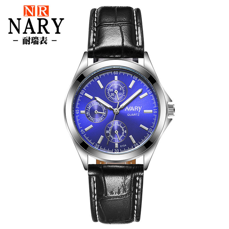 瑞士正品新款NARY时尚潮流时尚防水情侣手表小表盘黑色皮带男女表