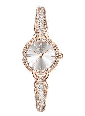 正品新款MKGO时尚潮流女士小表盘气质女表满钻绿色面满天星手链表