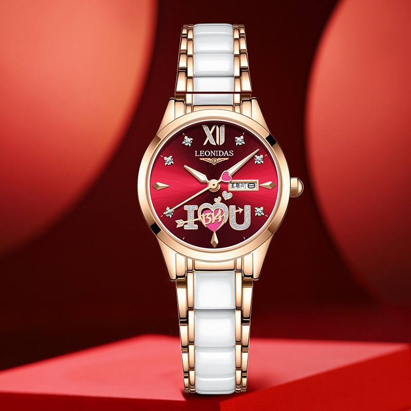LEONIDAS时尚防水白色陶瓷女士表