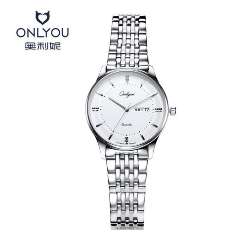 正品新款时尚休闲钢带日历情侣表