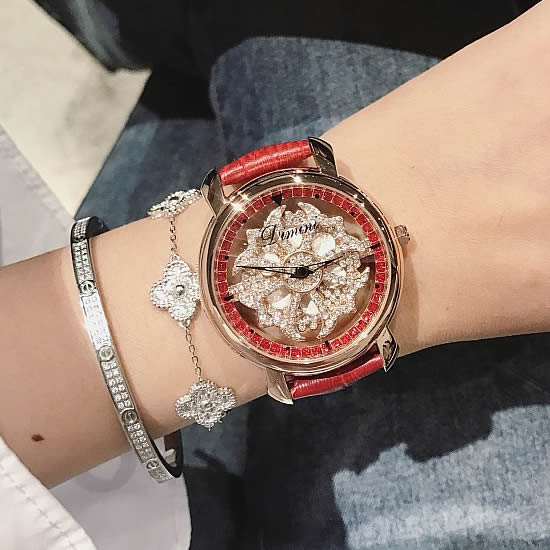 手表真皮学生大表盘镂空女表防水