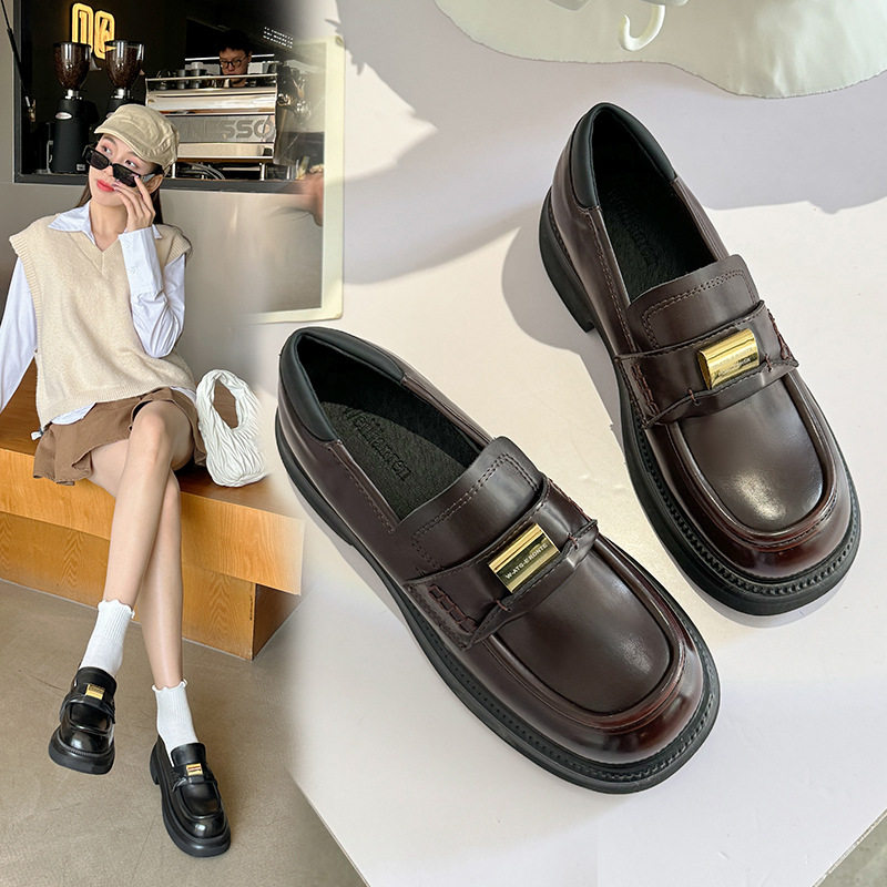 戈森2026法式气质单鞋女复古擦色圆头百搭粗跟41-43大码乐福鞋女,女鞋,乐福鞋（豆豆鞋）,淘宝优惠券,粉丝福利购,淘宝优惠卷