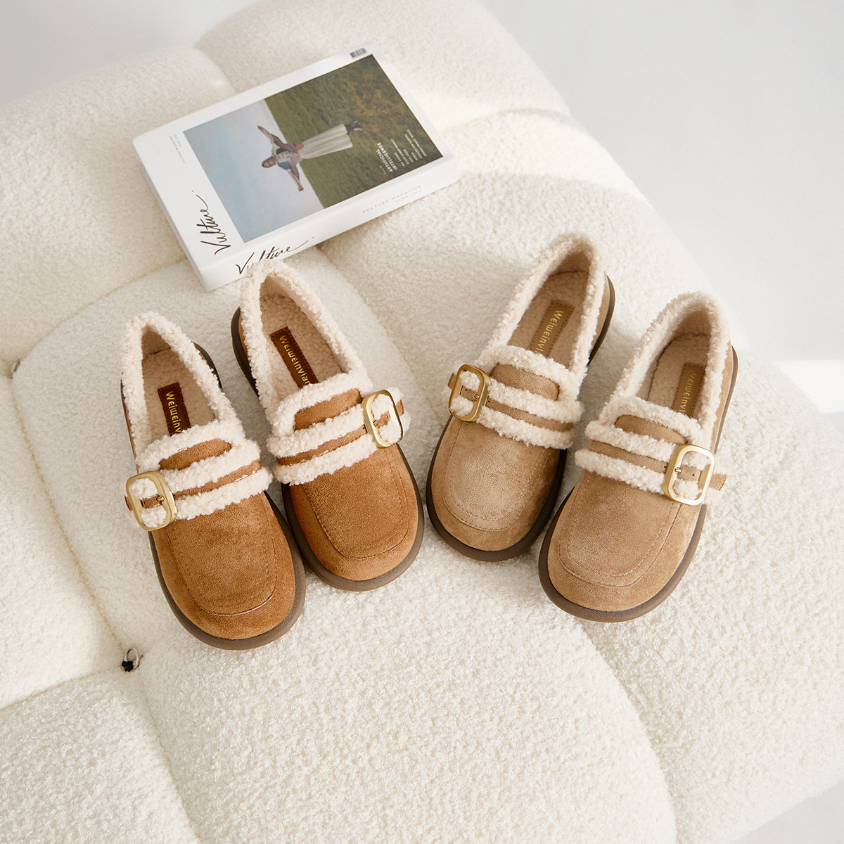 723-9 厚底加绒勃肯鞋女冬季毛毛鞋一脚蹬乐福鞋博肯棉鞋大码女鞋,女鞋,棉鞋,淘宝优惠券,粉丝福利购,淘宝优惠卷