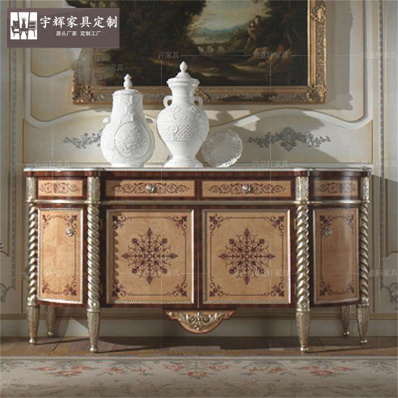 亚历山大木皮拼花欧式实木拼花玄关台新古典门厅柜法式别墅装饰柜