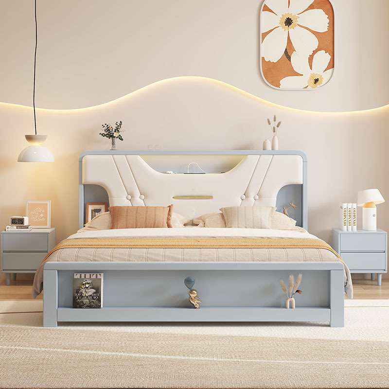 北欧实木床现代简约奶油风1.8米双人床轻奢主卧1.5米单人经济婚床