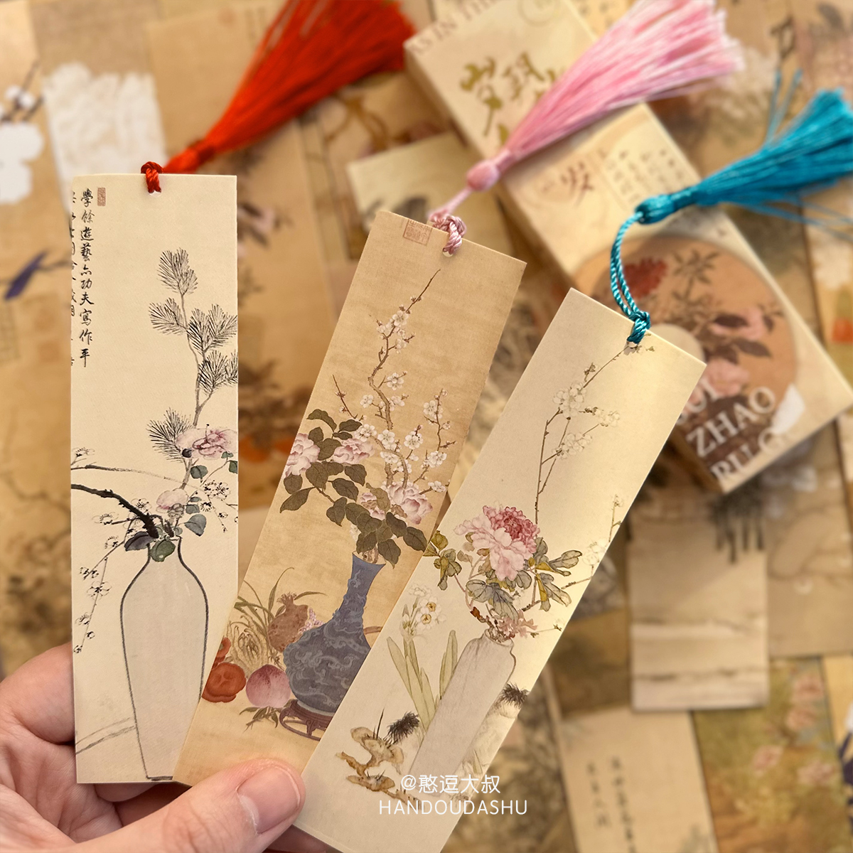 岁朝如故纸质盒装书签古画古风花瓶花朵国画小卡片纸高颜值送学生