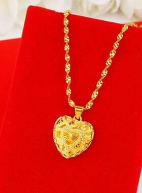 镂空爱心项链铜合金仿金沙金饰品