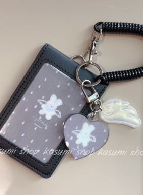 原创雨天小兔天使卡套治愈系皮质防干扰两卡位公交饭卡工牌证件套