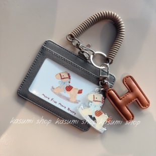 原创摇摇马挂件皮质两卡位横版挂脖绳公交饭卡身份证件工牌卡套