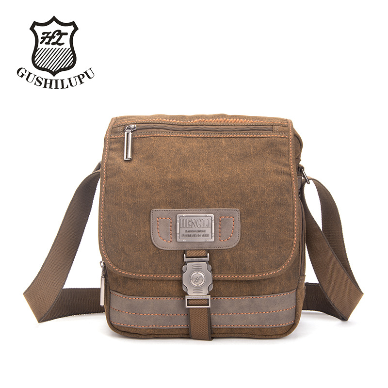 亨利欧美时尚耐磨大容量单肩帆布包斜挎跨包男士休闲复古帆布拎包