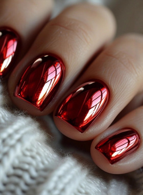 时尚欧美ins风短款方形美甲红色电镀美甲片可拆卸美甲穿戴甲甲片