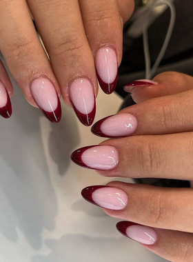 跨境杏仁穿戴甲甜美可拆卸红色法式美甲穿戴甲批发假指甲片nails